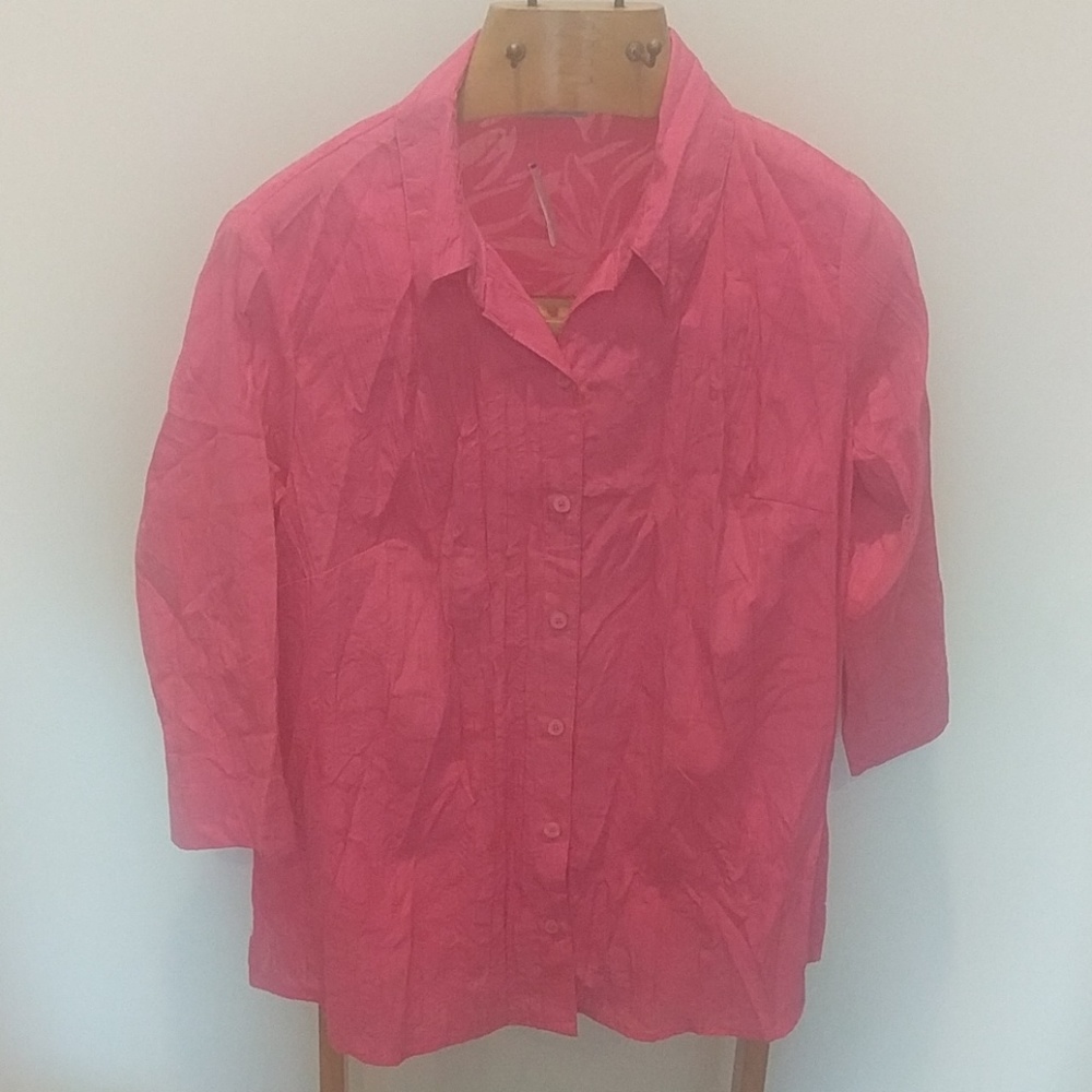 SAG HARBOR WOMEN PLUS SIZES PINK TOP 3/4 SLEEVE SHIRT NWOT